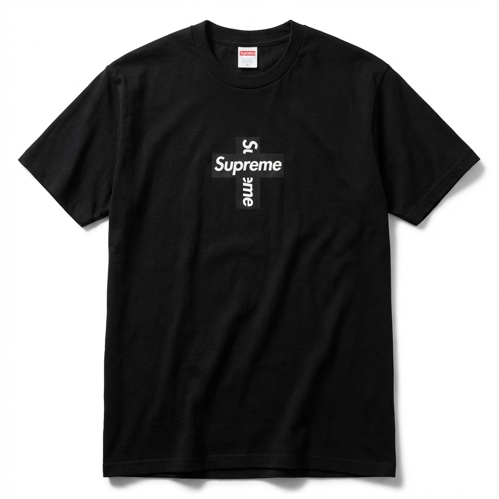 Supreme Cross Trendy brand Black T-shirt
