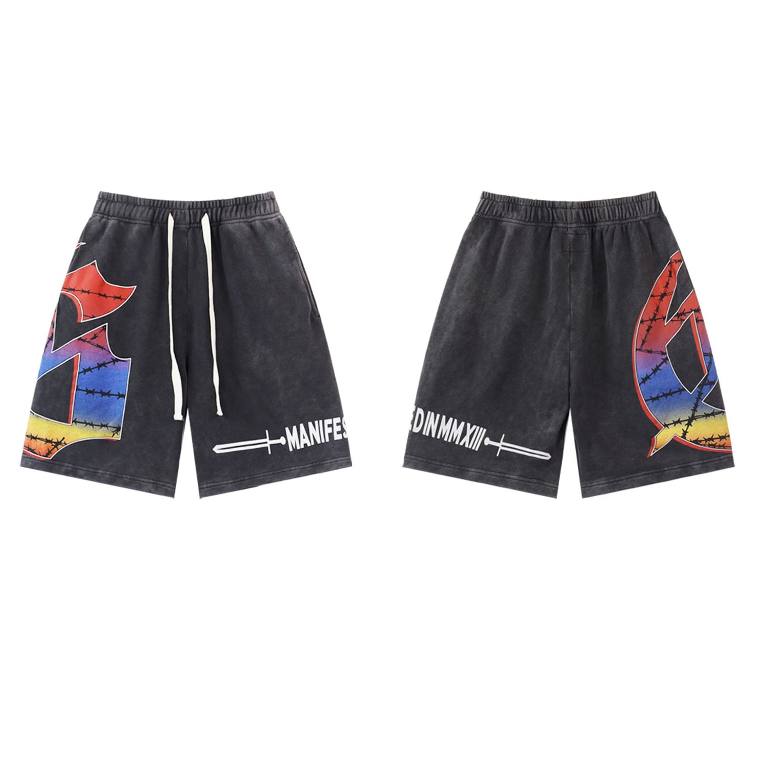 Godspeed Printed Street Style Distressed Black Shorts