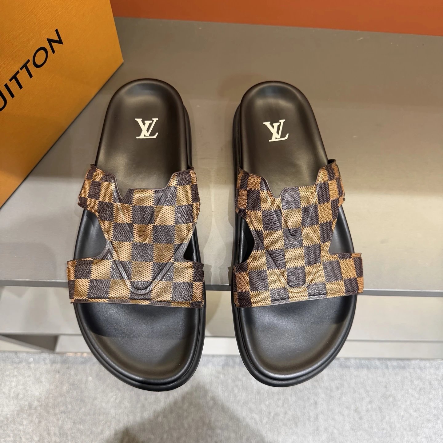 Louis Vuitton Checkerboard Casual Style Brown Slides