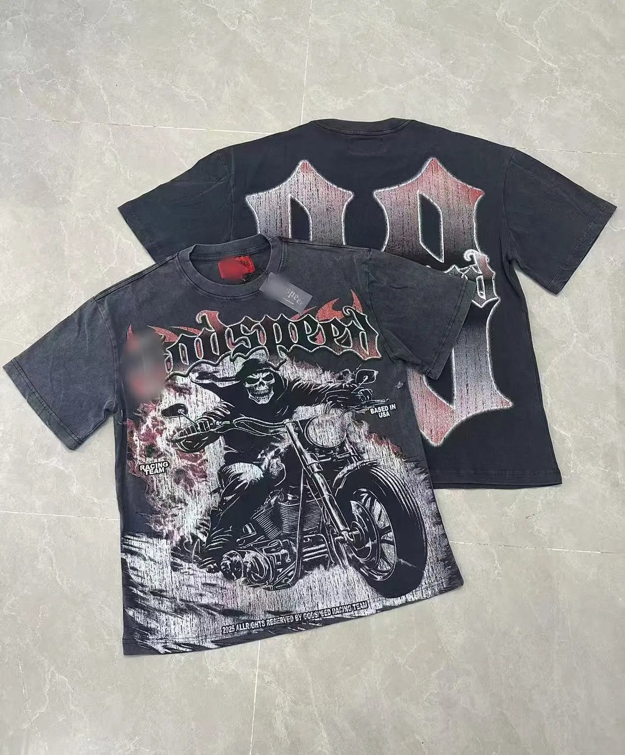 Godspeed Motorcycle Series Dark Style Washed Black Short Sleeve T-shirt