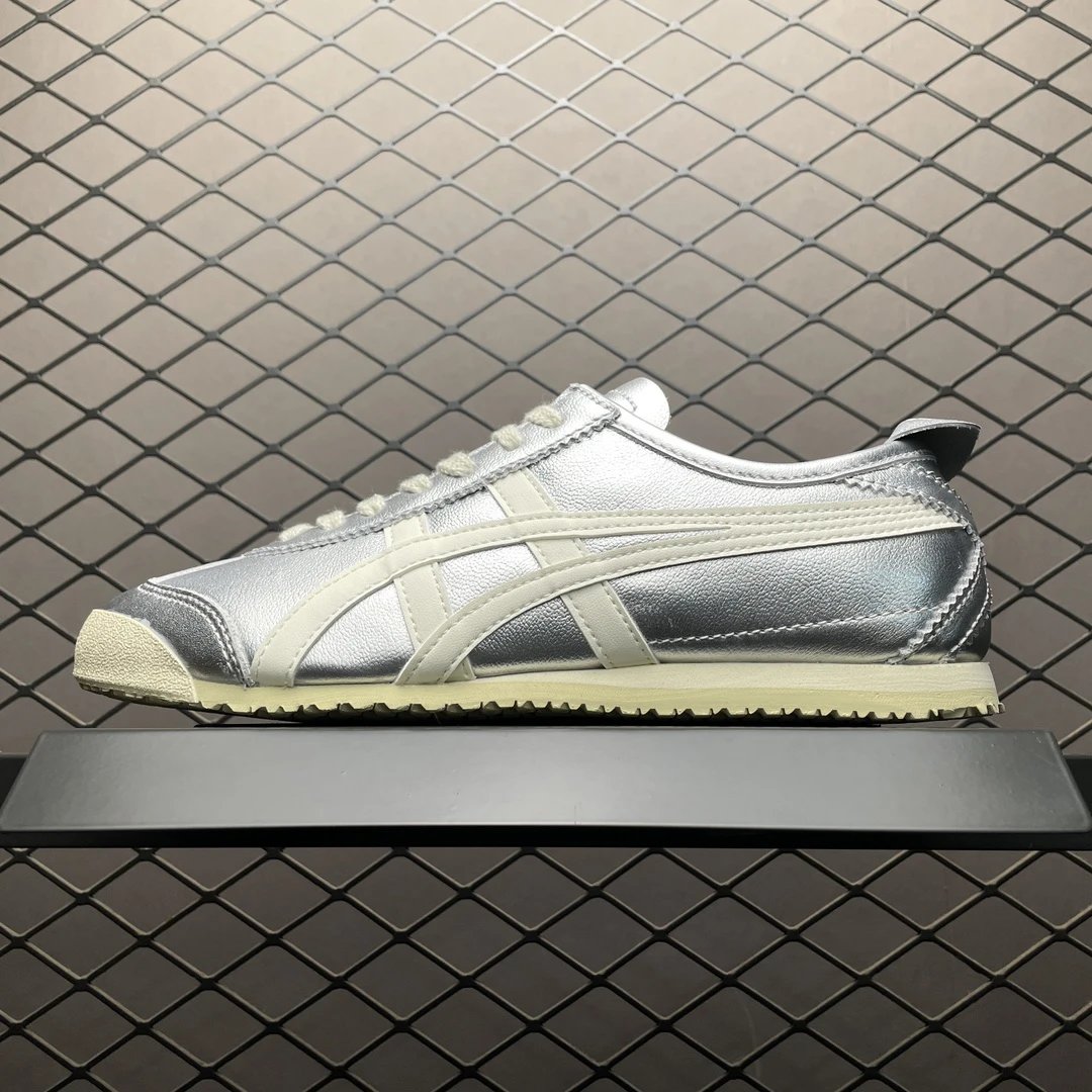 Onitsuka Tiger Low-Top Sneakers, Classic Lace-Up in Silver and Cream