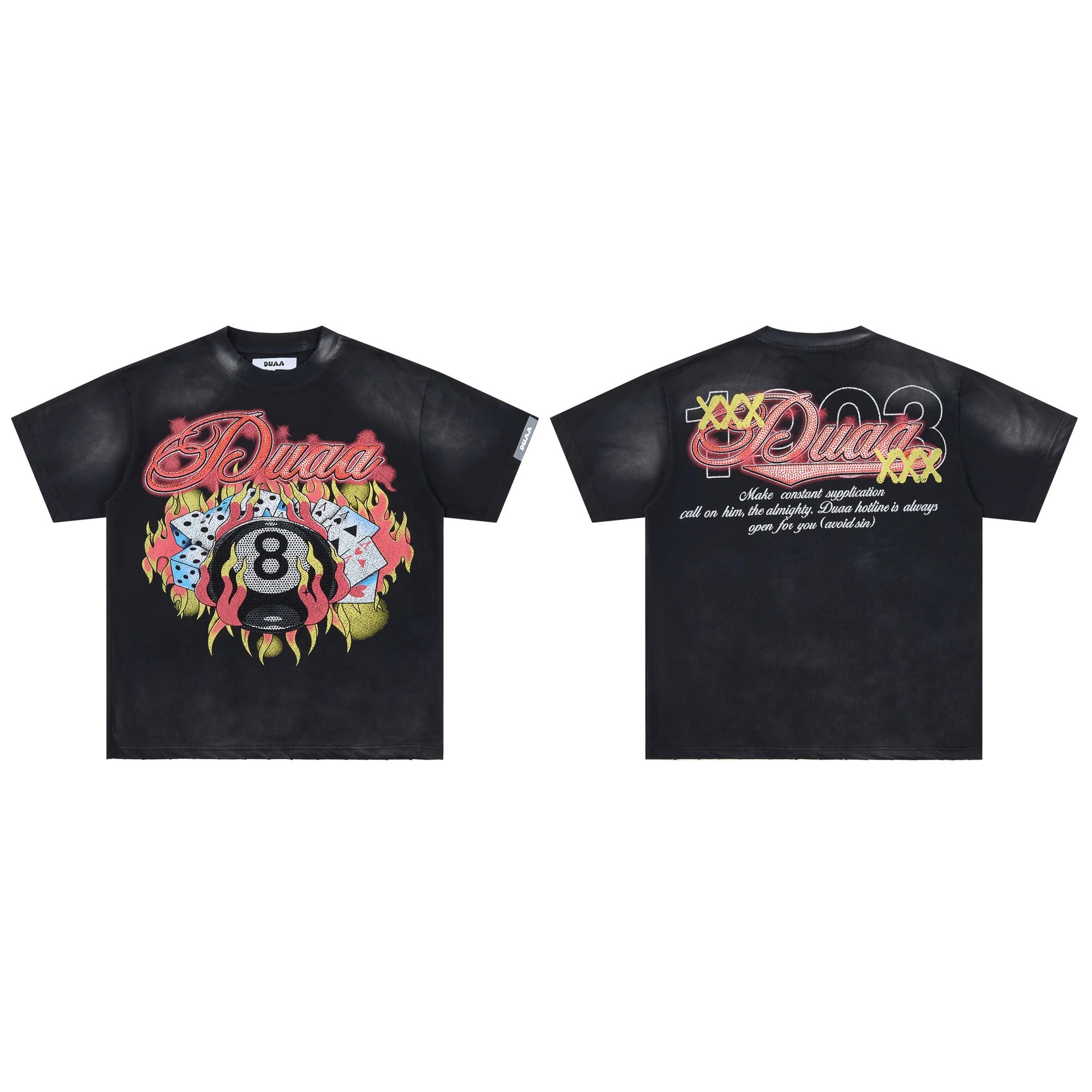 DUAA Black Eight Series American Retro Black T-Shirt