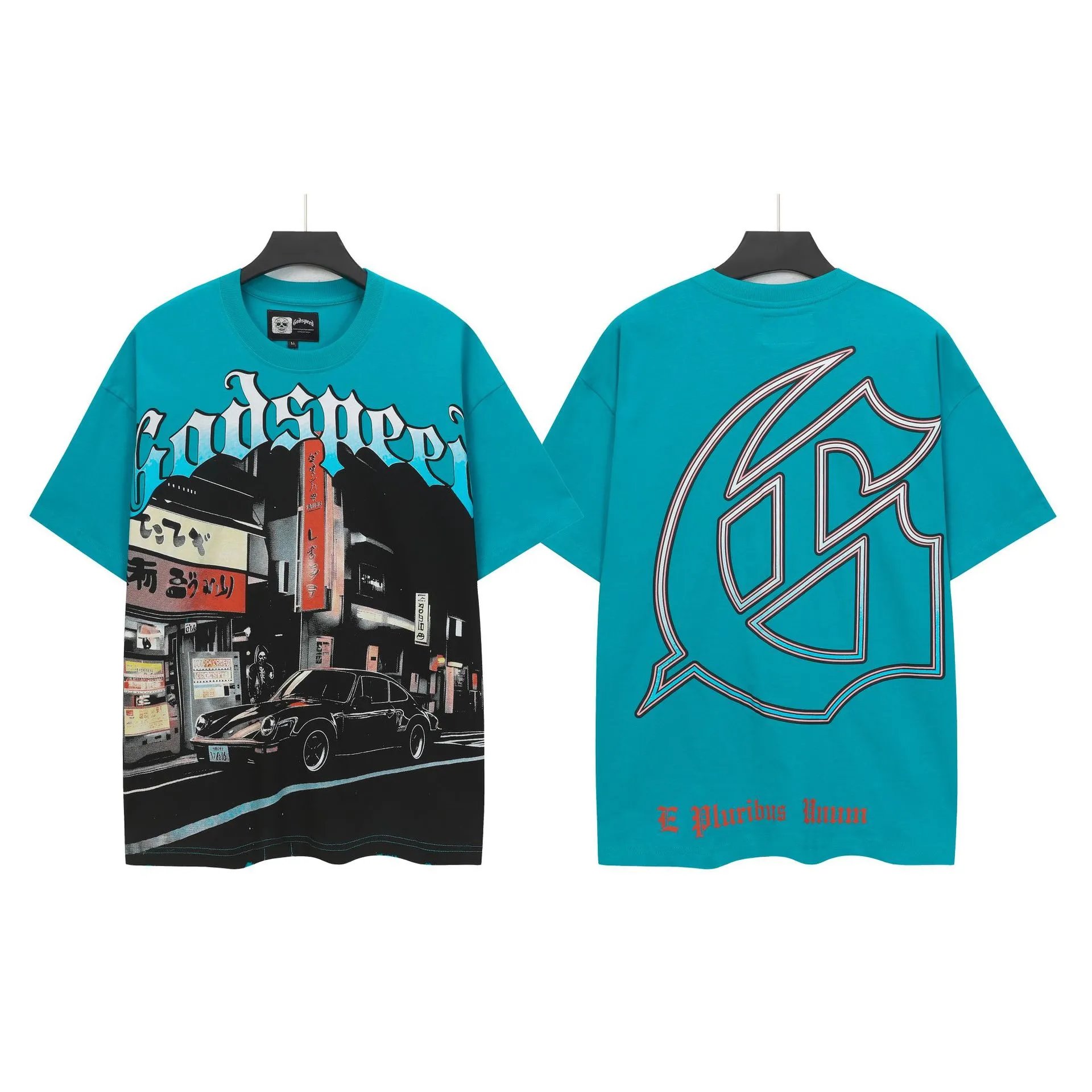 Godspeed Vintage Street Bike Print Lake Blue T-Shirt