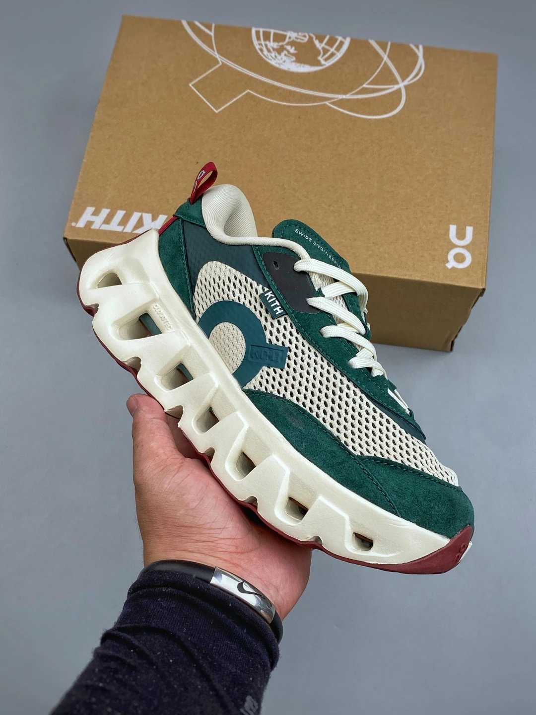 On Cream and Green Cloud-Look Cushioning Cloud Runners