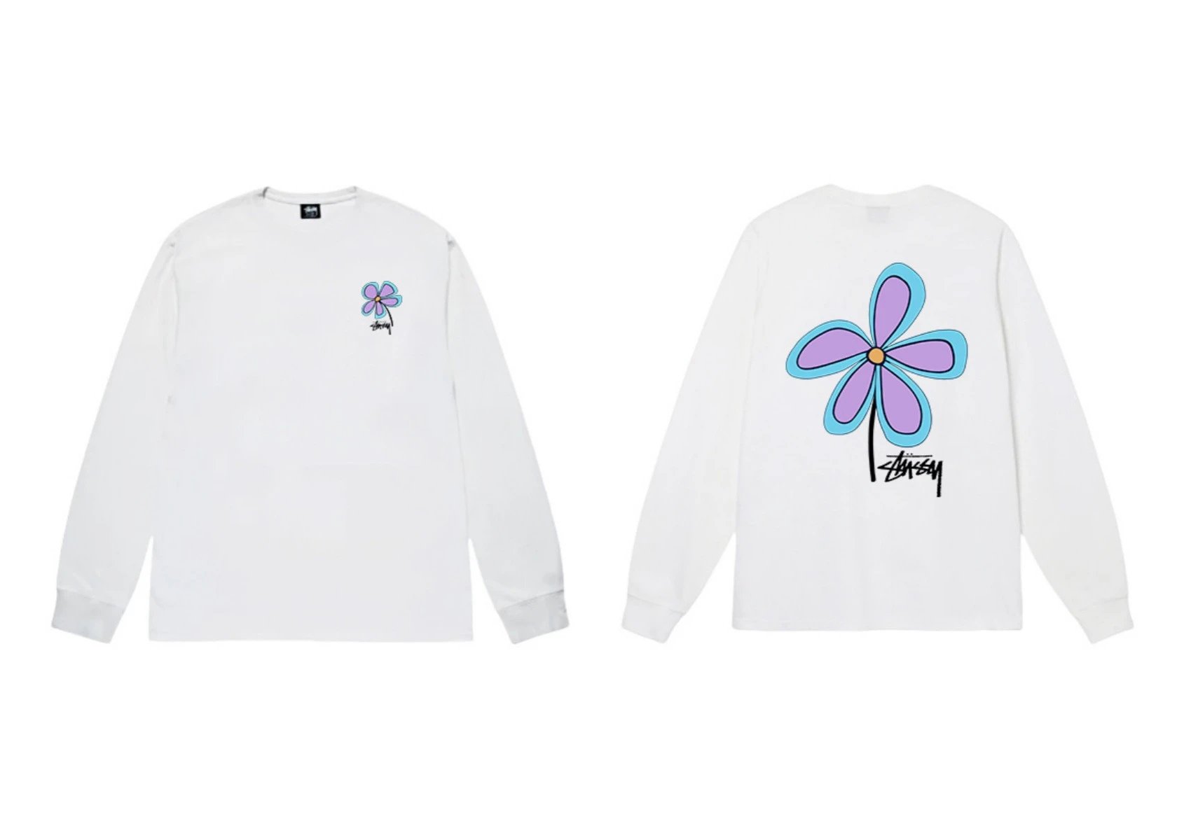 Stussy Flower Print Style White Long T-shirt