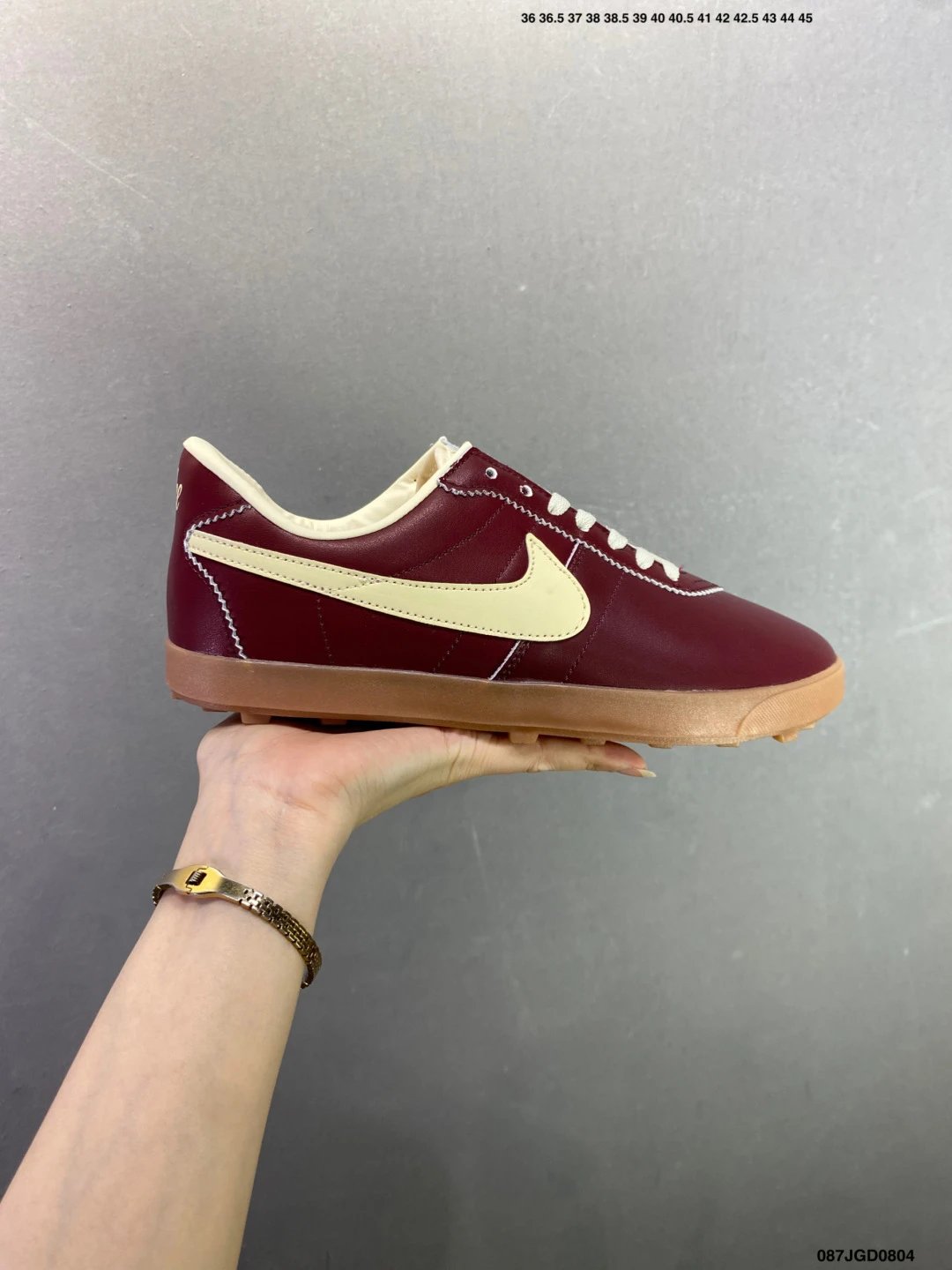 Nike Burgundy and Cream Waffle-Sole Runners Featuring Sculpted Cushioning