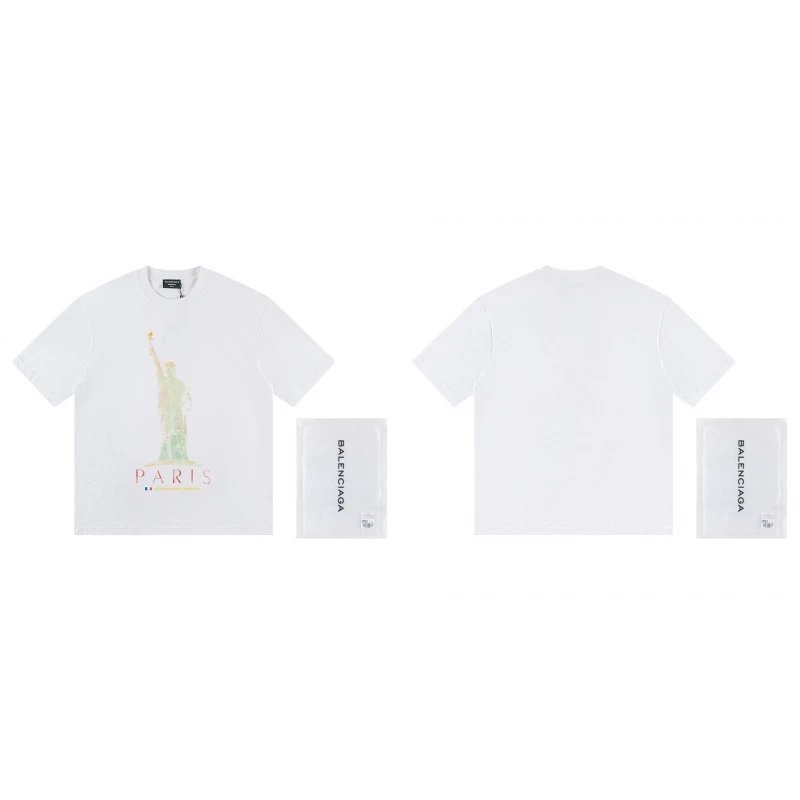 Balenciaga Trendy White T-shirt with Statue of Liberty Print