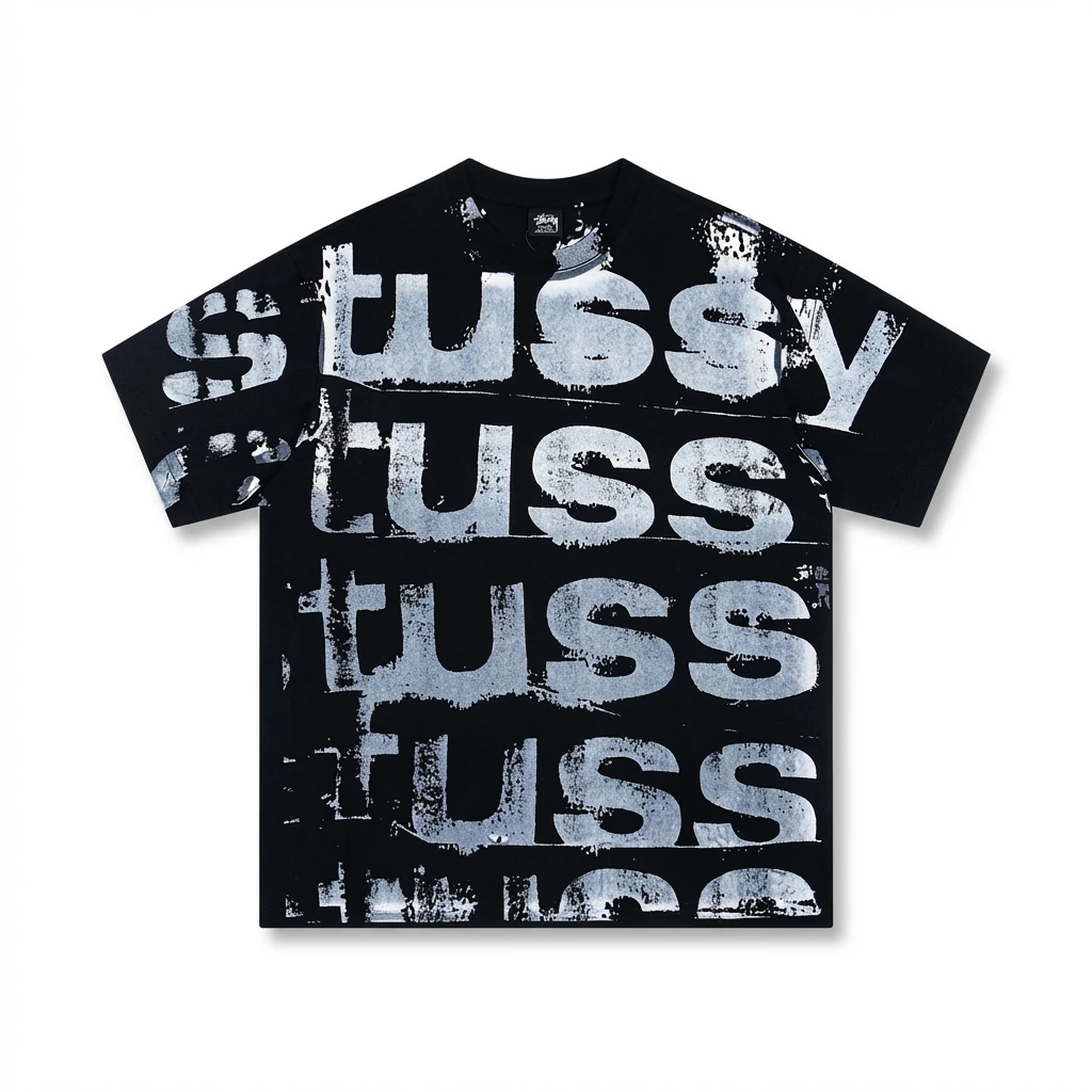 Stussy graffiti-style black T-shirt with letters