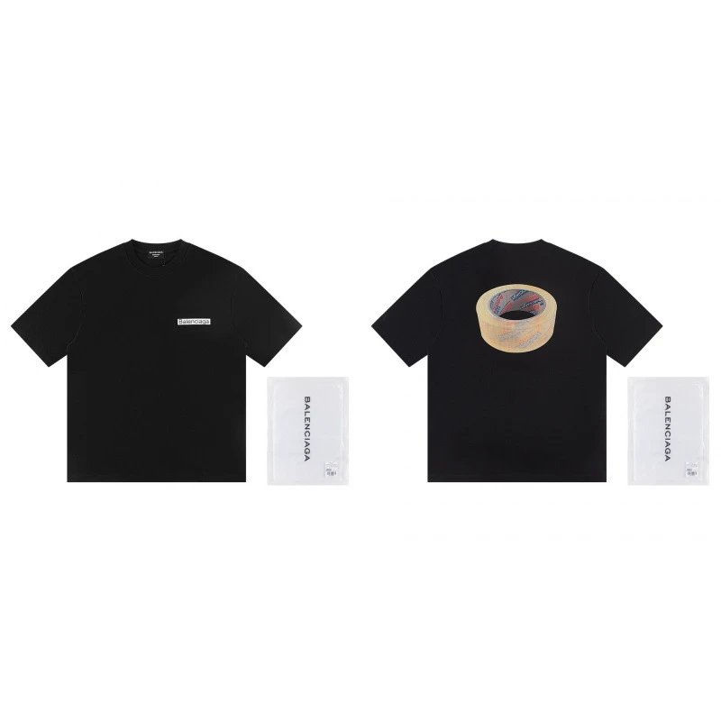 Balenciaga Tape Print Street Style Black T-Shirt