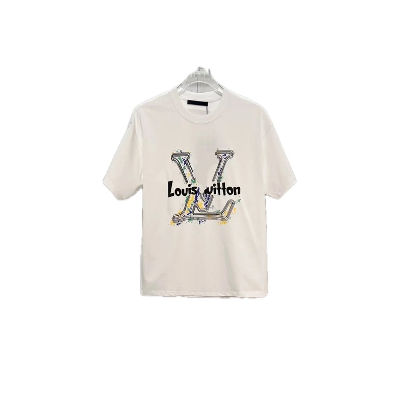 Louis Vuitton Ink-Splashing Trendy & Cool Style White Short-Sleeve T-Shirt