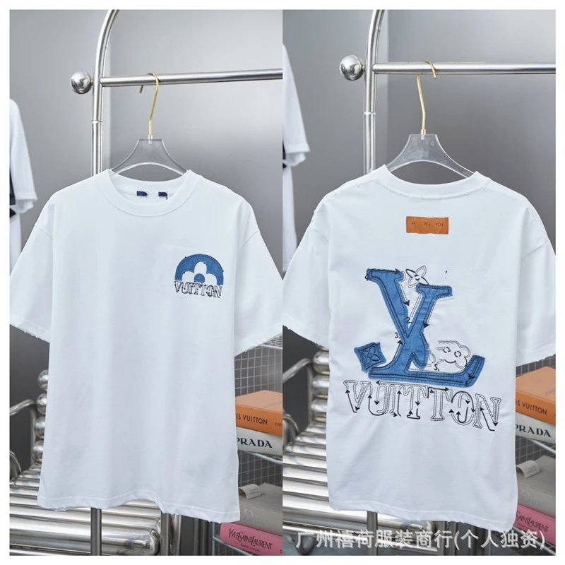 Louis Vuitton Embroidered Casual Style White Short-sleeved T-shirt