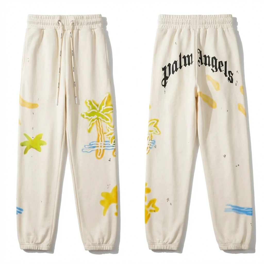 Palm Angels Graffiti Style White Sweatpants