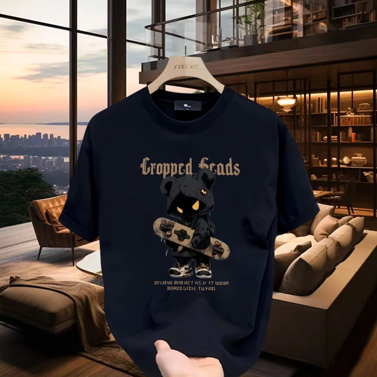 YZEEMC Trendy & Cool Skateboard Bear Navy T-shirt