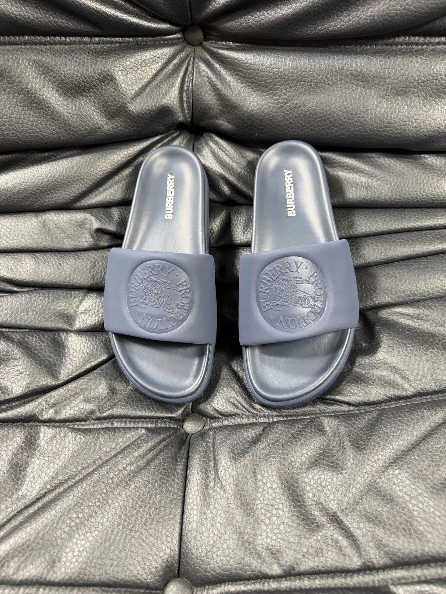 Burberry Embossed Knight Pattern Minimalist Dusty Blue Slides