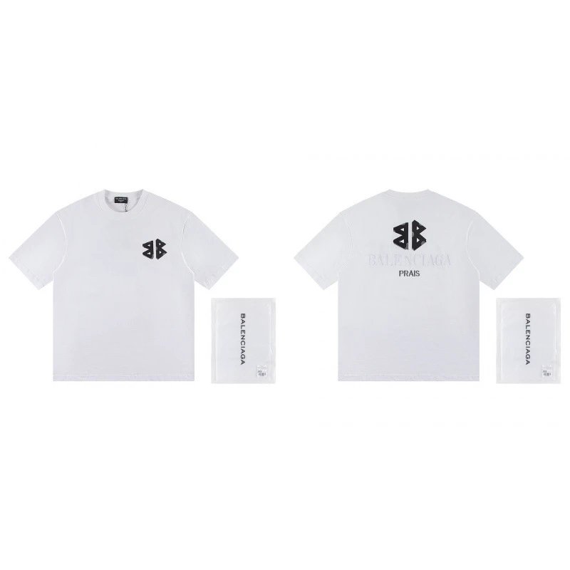 Balenciaga Double-B Print Street Style White T-Shirt