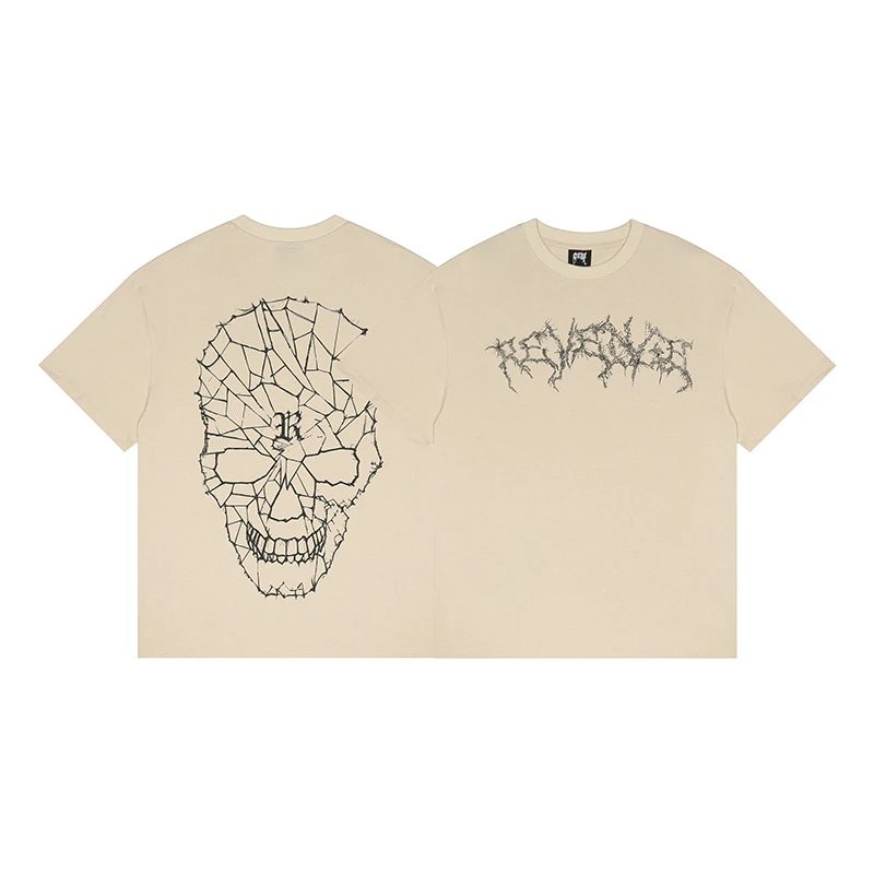Revenge Beige Skull Graphic T-Shirt Bold Graphic