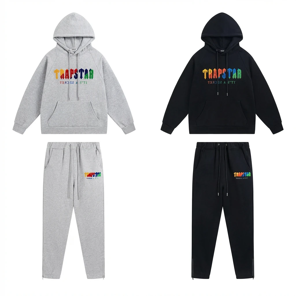 Trapstar Rainbow Wind Grey/Black Hooded Set