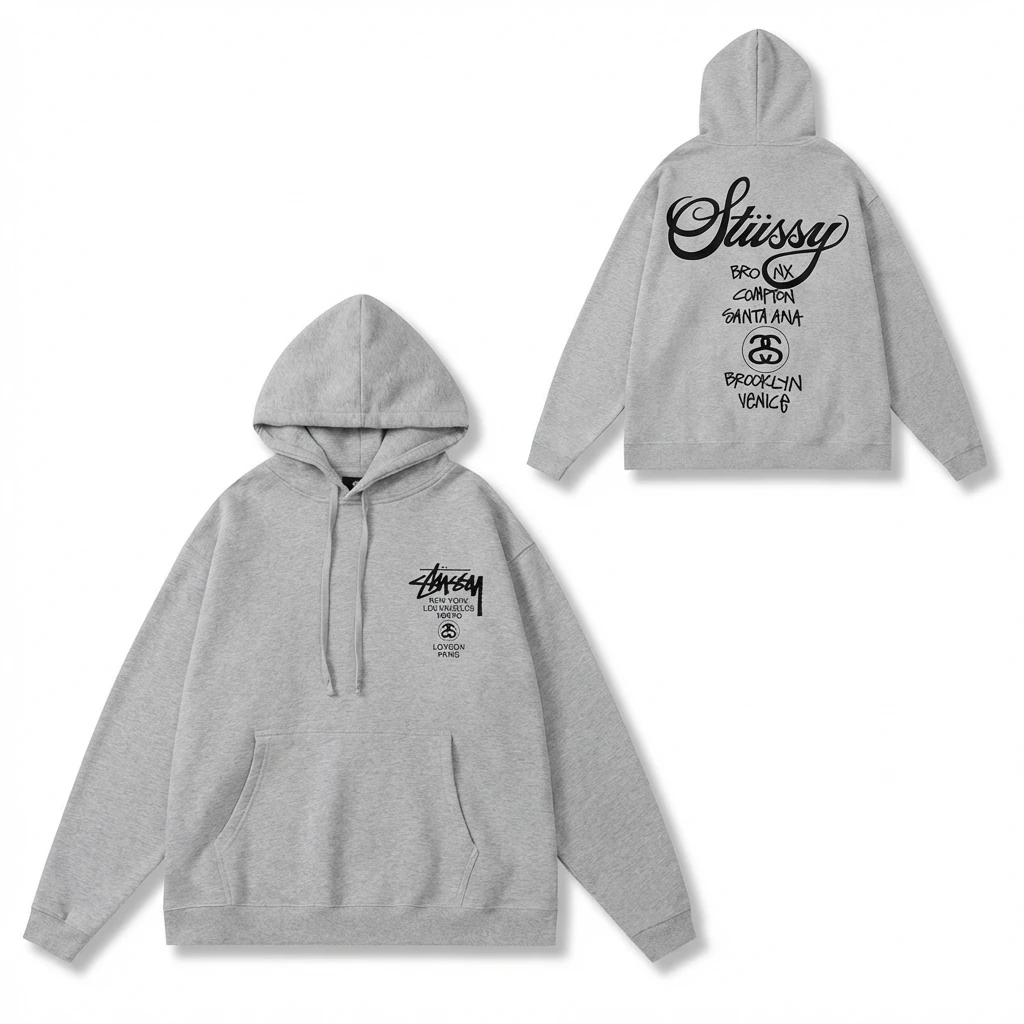 Stussy City Series Minimalist Style Light Gray Hoodie
