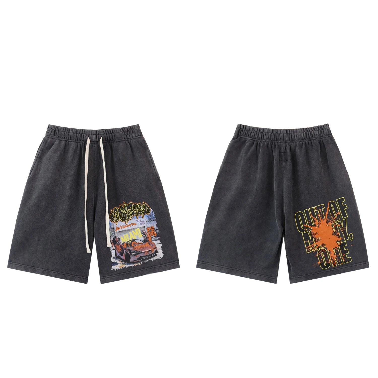 Godspeed Supercar Print Street Style Charcoal Gray Shorts
