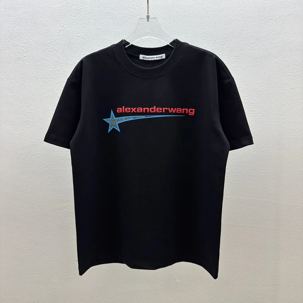 Alexander Wang Hot-Fix Rhinestone Star Street-Style Black T-Shirt