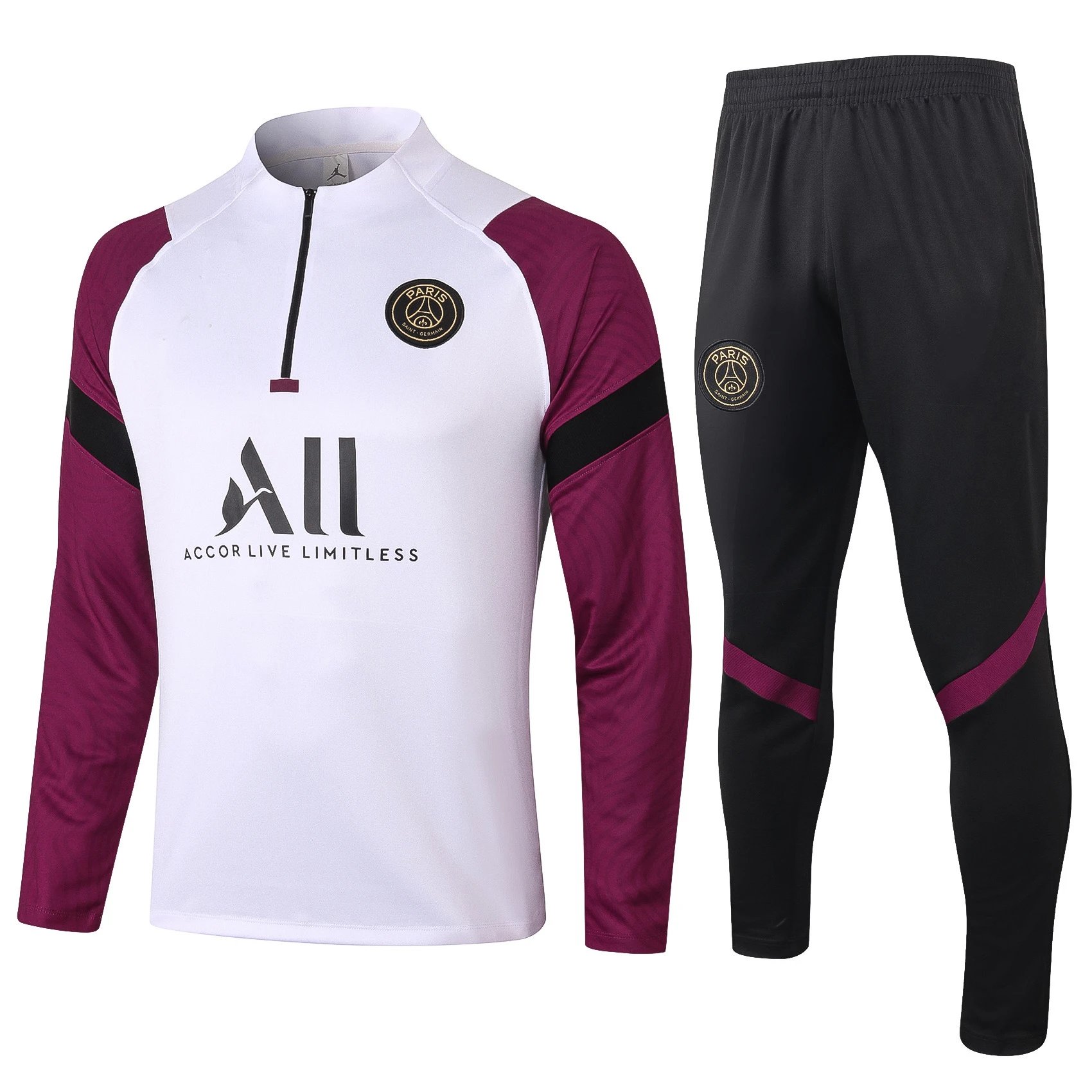 Paris Saint-Germain 2020-21 Purple-Sleeve Detail White Training Tracksuit Set City Outfit