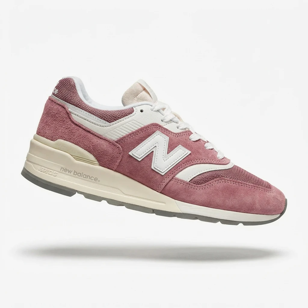 New Balance retro-style pink and white sports shoes