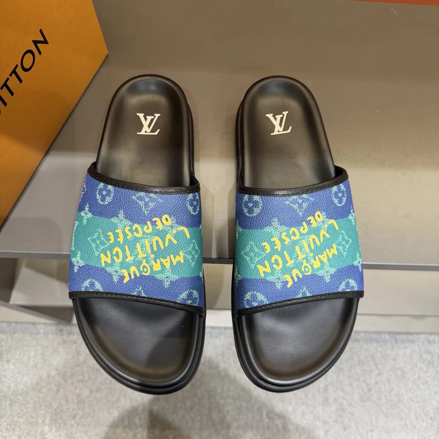 Louis Vuitton Monogram Trendy Blue-Green Colorblock Slide Sandals