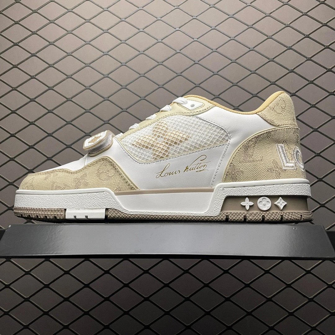 Louis Vuitton Cream Contrast Logo Trim Monogram Trainers