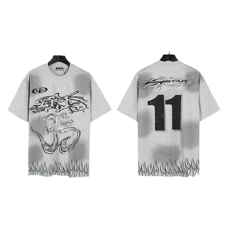 Hellstar No.11 Flame Street Style Gray T-Shirt