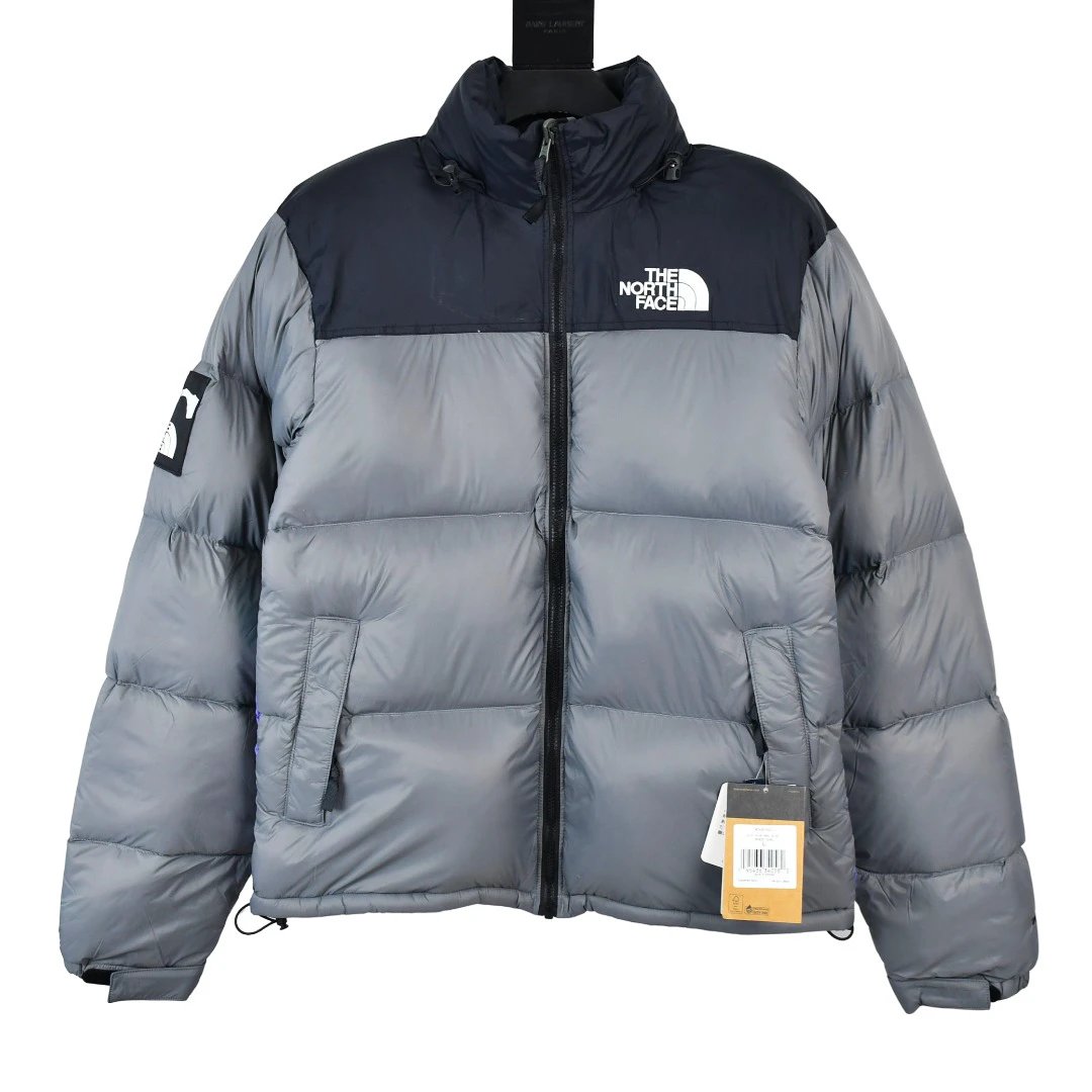 Blue Gray Colorblock Logo Colorblock Puffer Jacket by The North Face