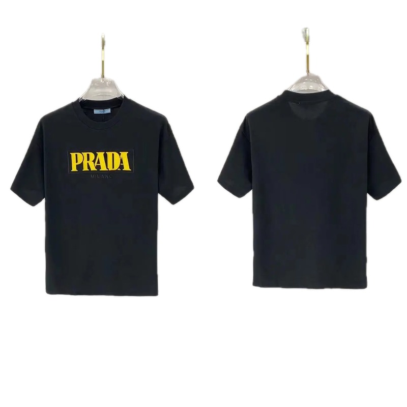 Prada Trendy Style Letter Print Black Short-sleeve T-shirt