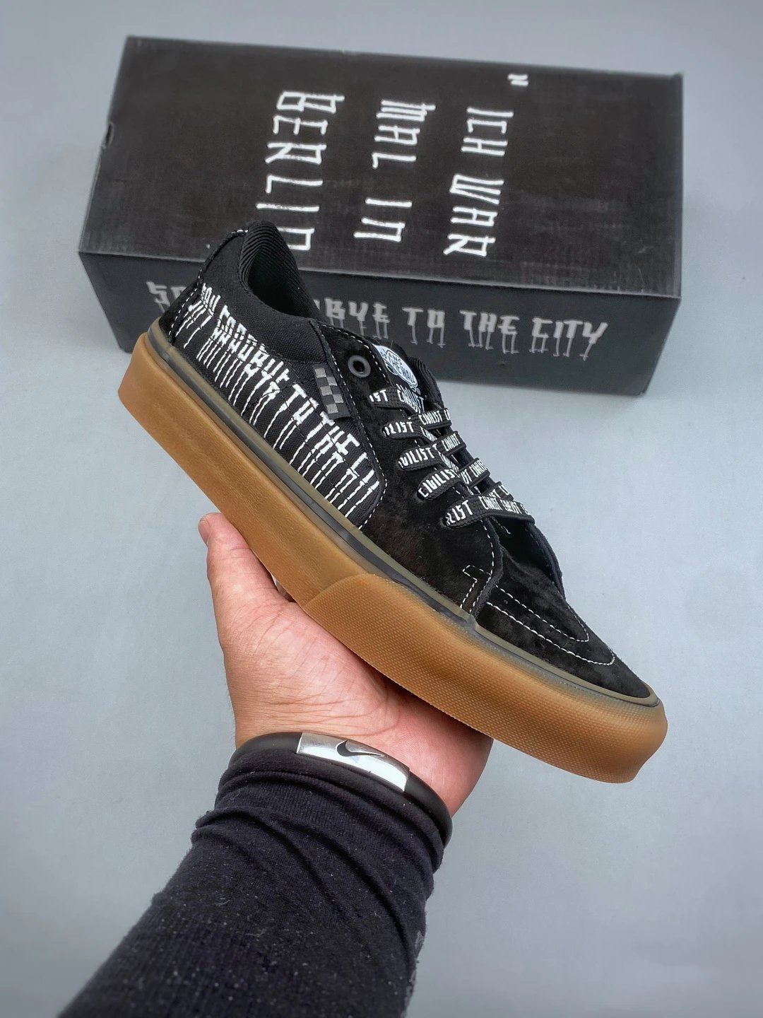 Vans Black and White Padded Low Collar Graphic Skate Sneakers