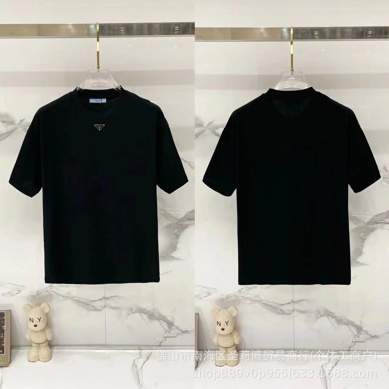 Prada Triangle Logo Minimalist Style Black T-Shirt