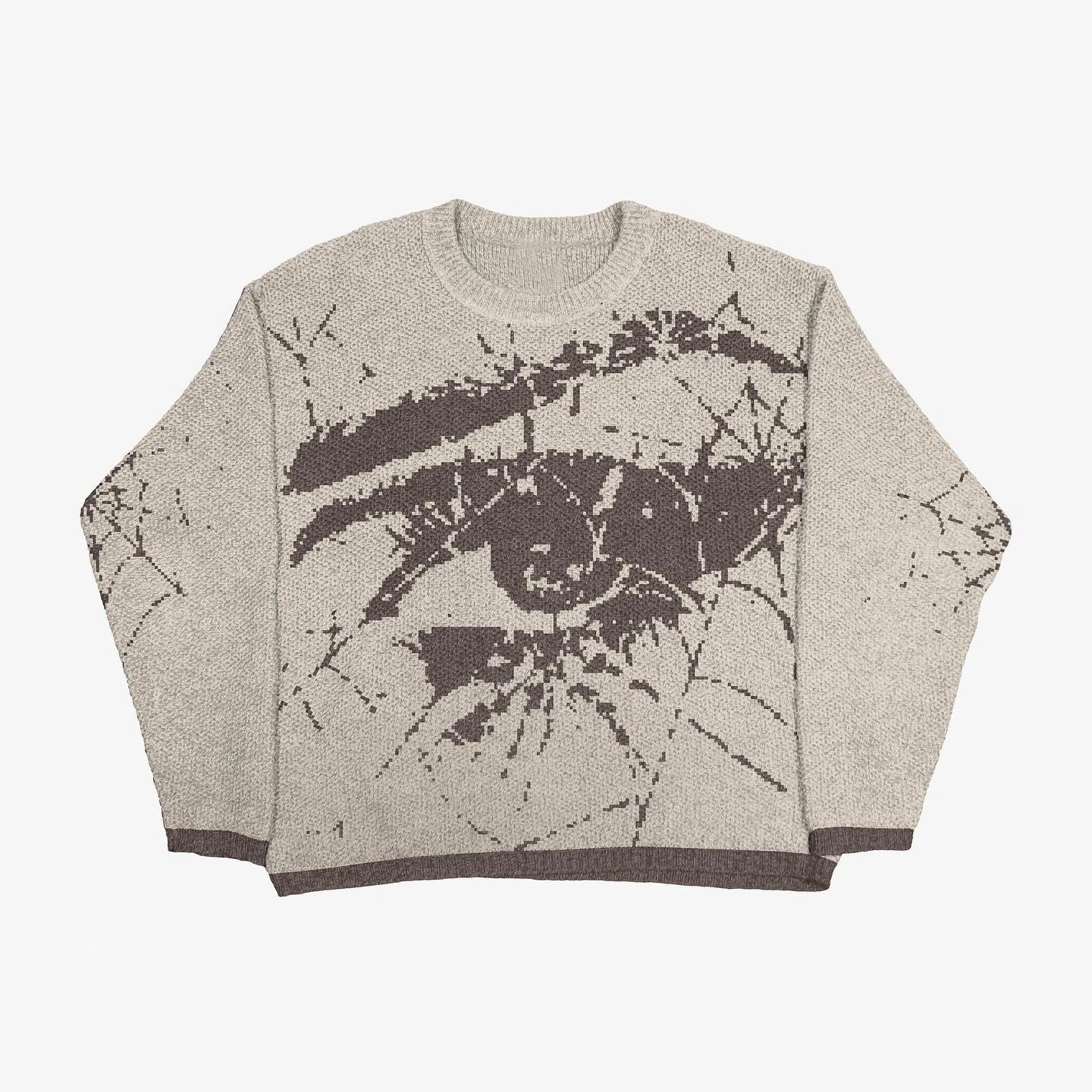 Urban Anime graphic sweater Black Knit Top with Statement Pattern
