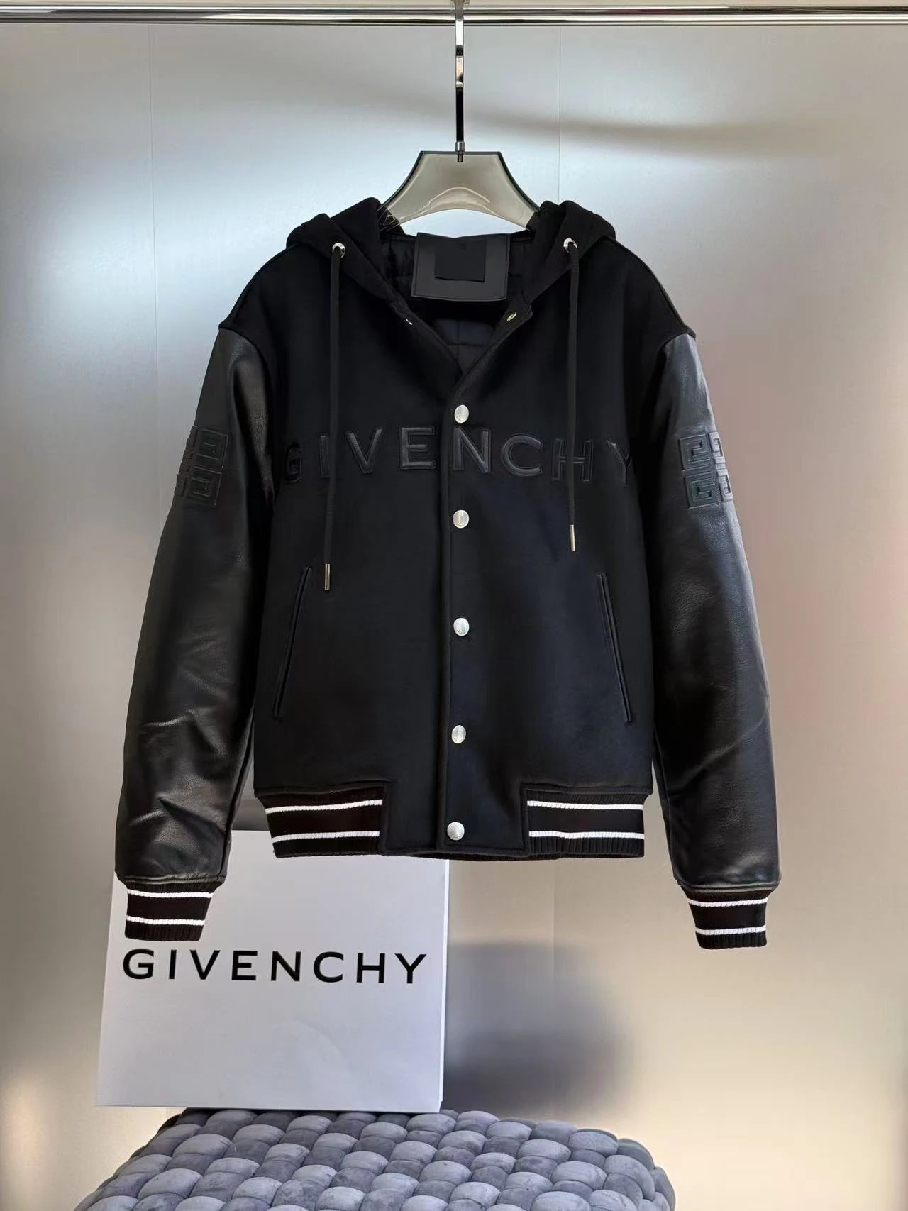 Givenchy Black Hooded Varsity Jacket Modern Edit
