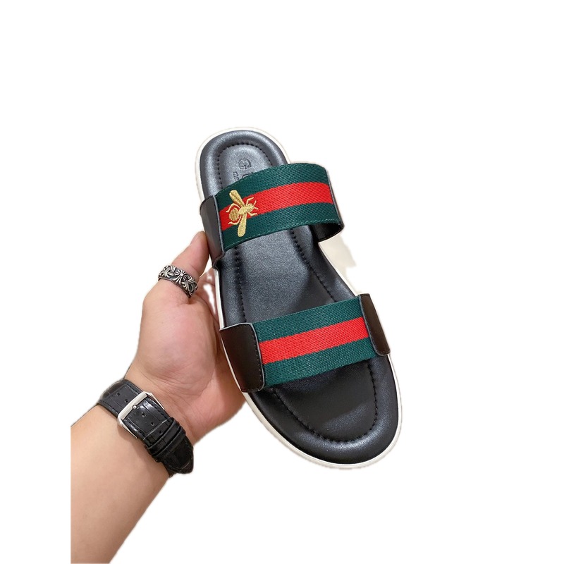 Gucci Vintage Little Bee Red and Green Color-blocked Slide Sandals