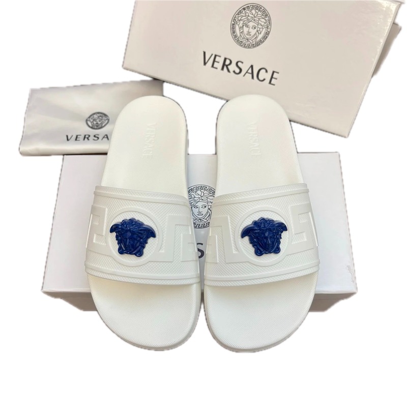 Versace Medusa Light Luxury Style White Slide Sandals
