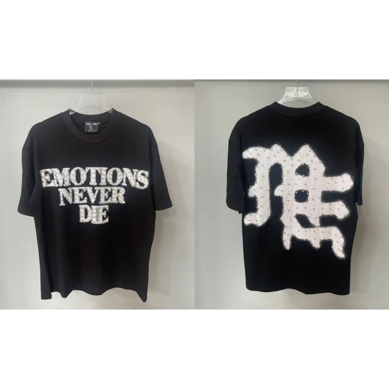 Mixed Emotion Rhinestone Street Style Black Short-sleeve T-shirt