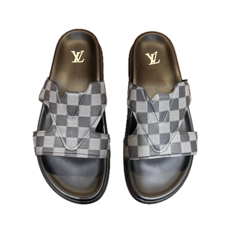 Louis Vuitton Trendy Cool Checkered Grey-Black Slippers