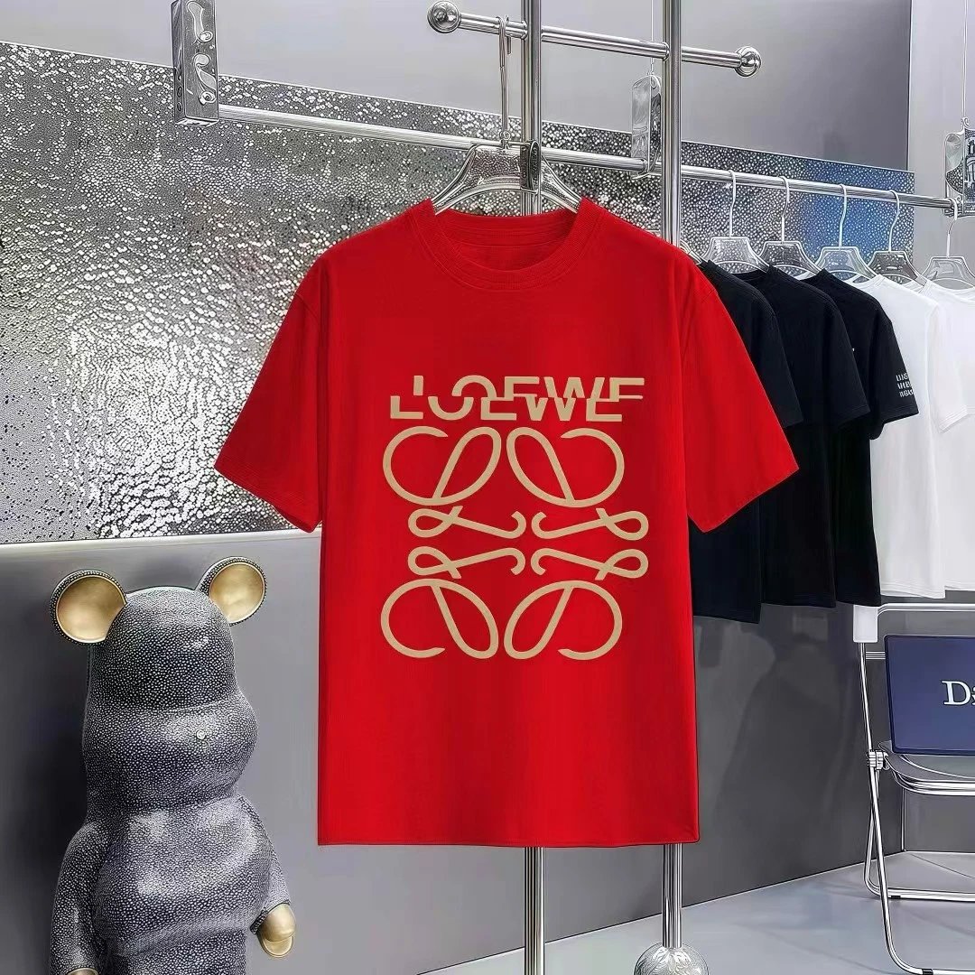 LOEWE Classic Logo Light Luxury Style Red Short-sleeve T-shirt