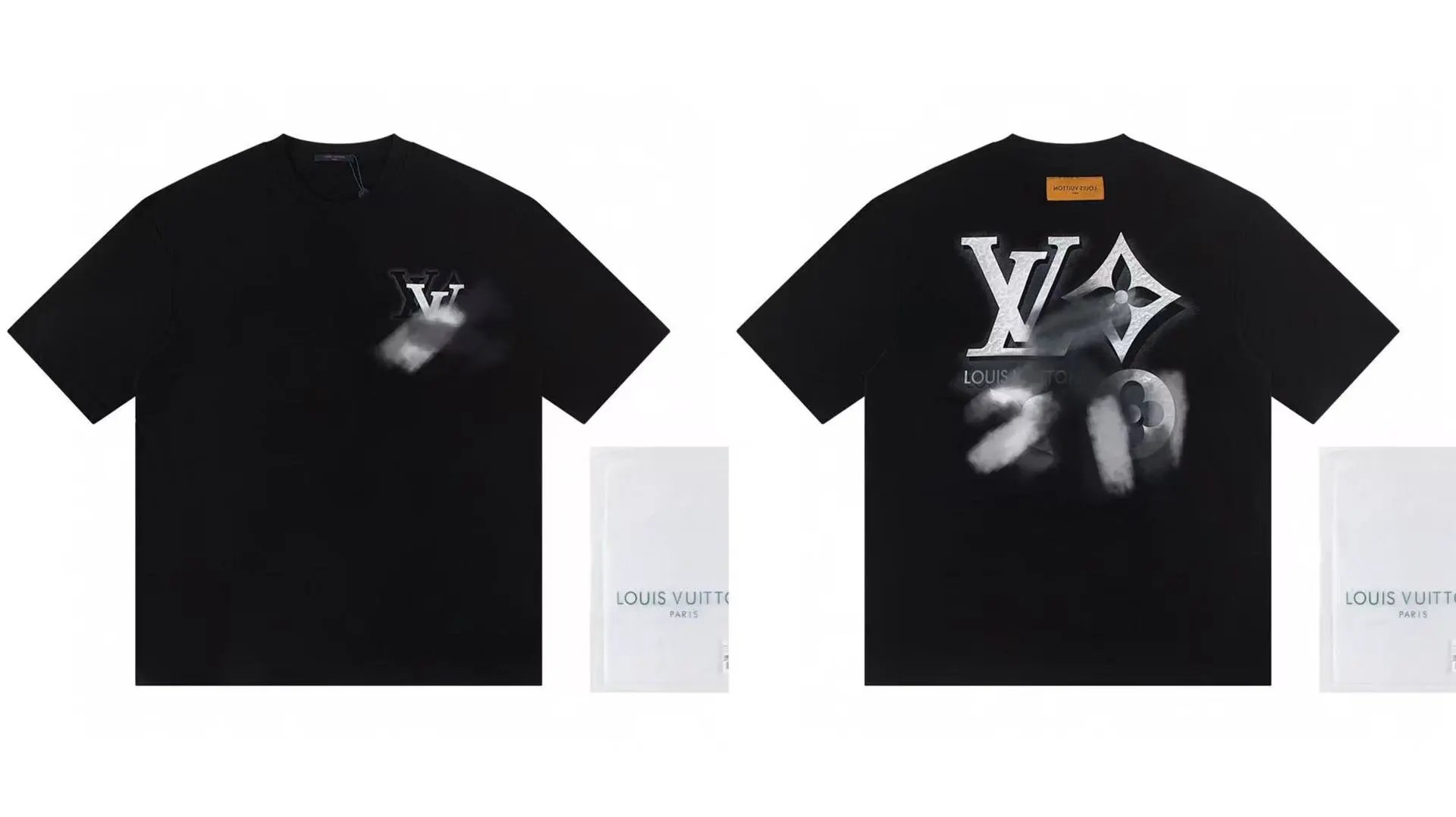 Louis Vuitton Blurred Print Street Style Black T-Shirt