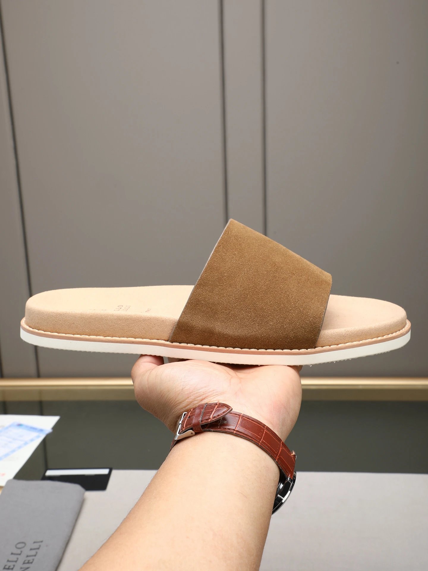 Brunello Cucinelli Casual Brown One-strap Slide Sandals