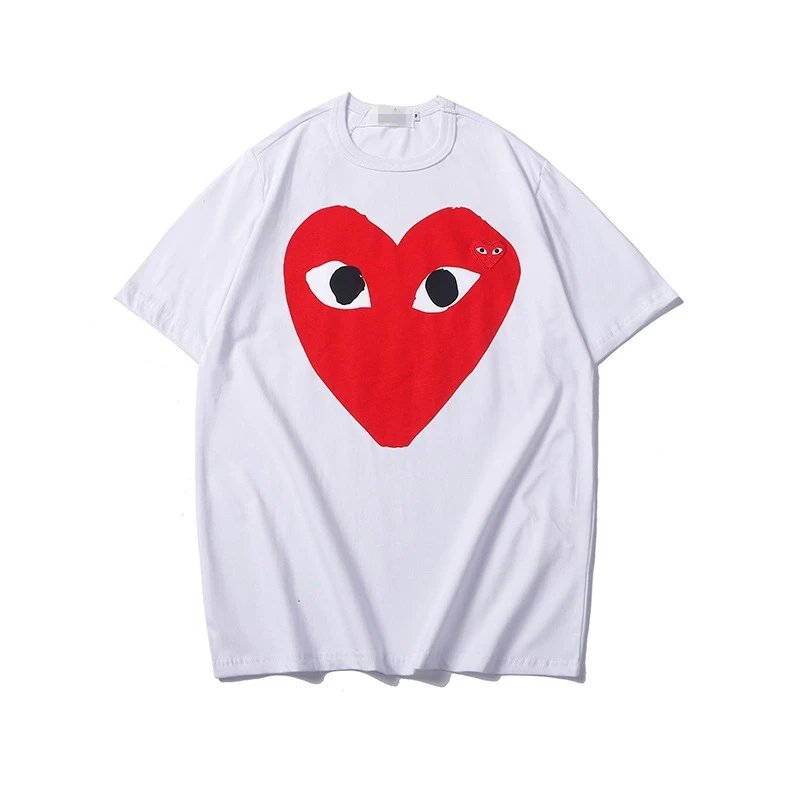 Comme des Garcons PLAY 2023-30 White Style 2330 Heart Logo T-Shirt Coffee Run