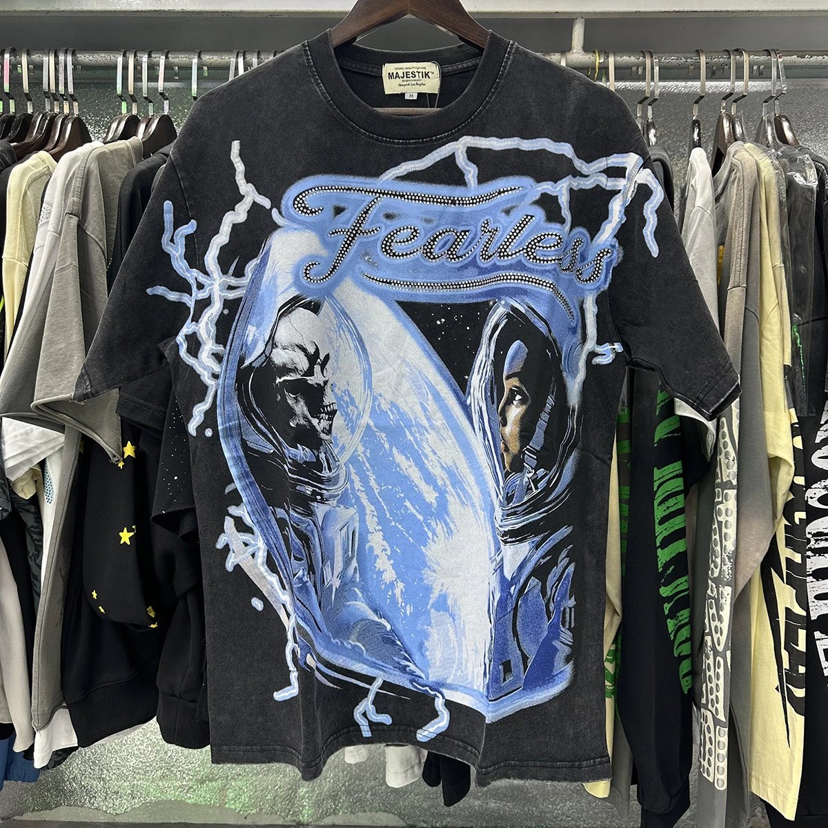 MAJESTIK Space Print Street Style Black T-Shirt