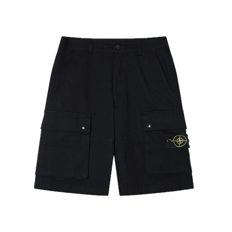 Stone Island Classic Compass Workwear Style Black Shorts