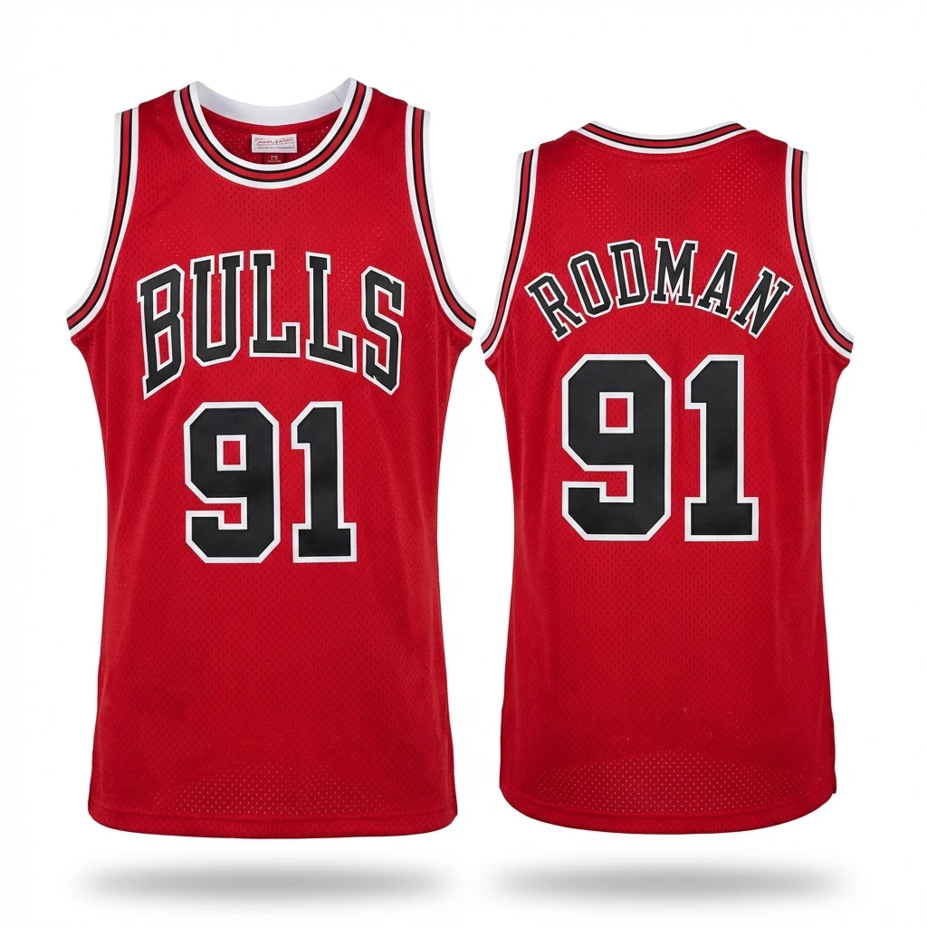 The red jersey of Dennis Rodman of the Michael Jordan.