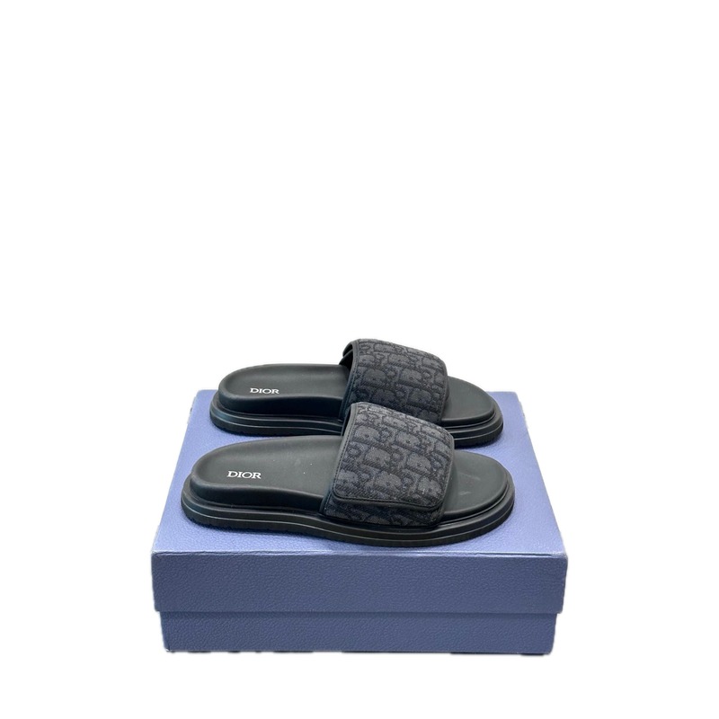 Dior Monogram Light Luxury Style Black Slide Sandals