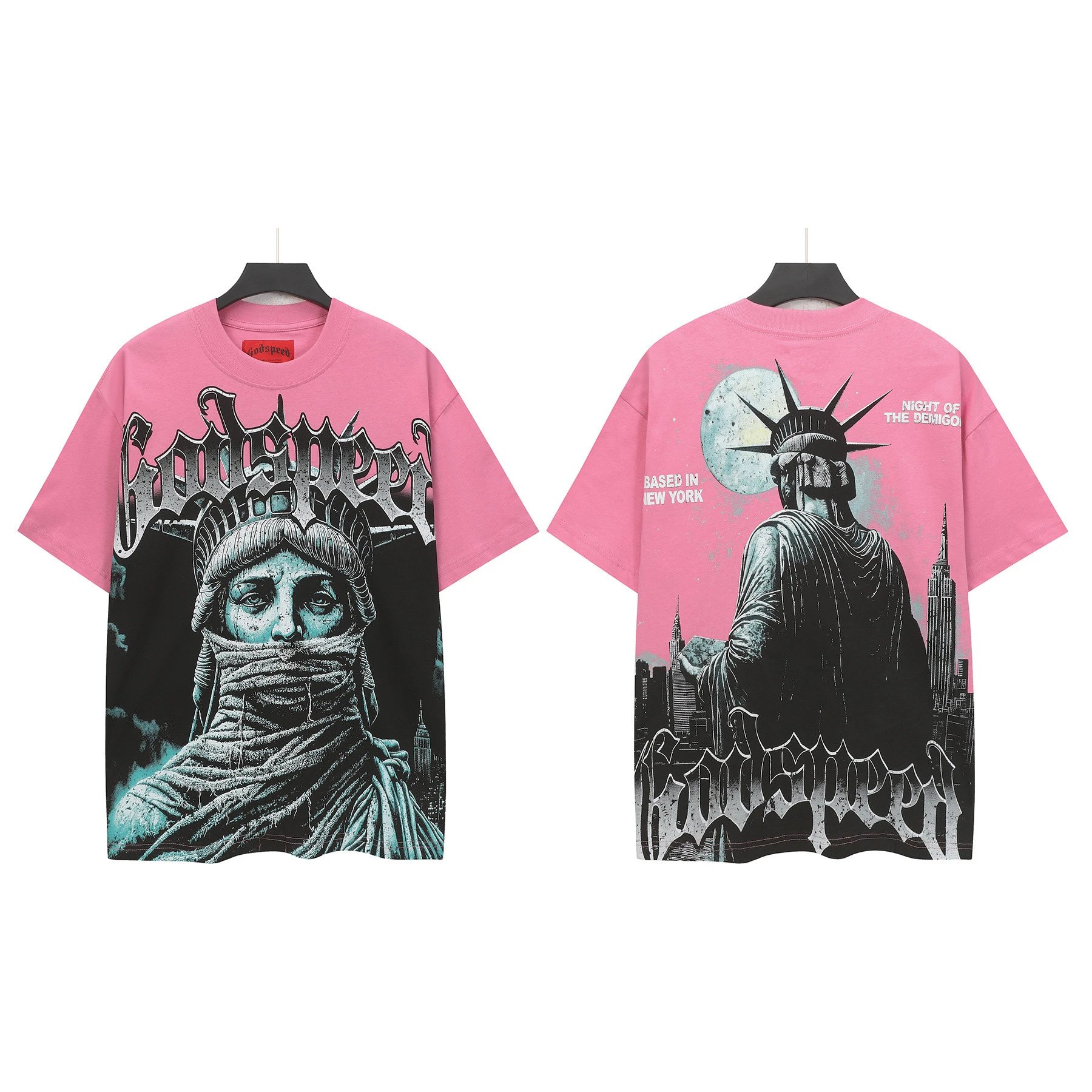 Godspeed Statue of Liberty Street Style Pink T-shirt