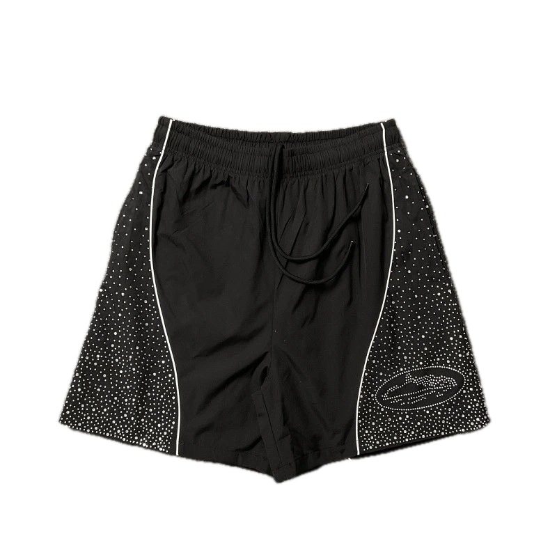 Corteiz Hot-fix Rhinestone Street Style Black Shorts