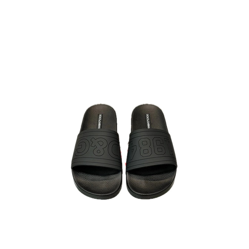 D&G 1984 Embossed Light Luxury Style Black Slide Sandals